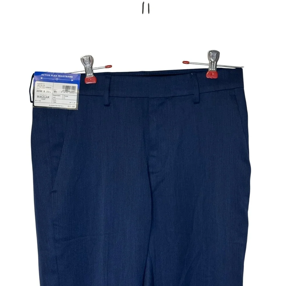 Haggar Mens Pants Slim Fit H26 Flex Series Active Flex Waist Blue 28x30 NWT